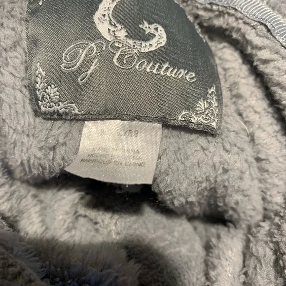 PJ Couture Gray Cat Hooded Pajama Suit M Fleece Pink Trim - Picture 6 of 6